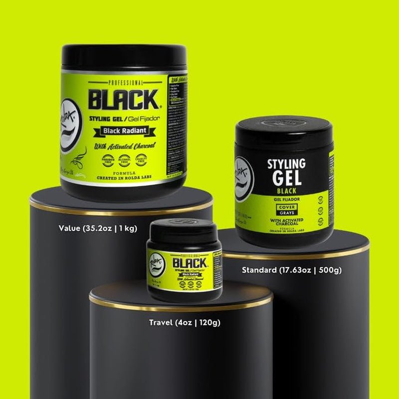 Black Styling Hair Gel - Medium to Strong Hold with Medium Shine for a Wet Slicked Back Look with All Day Hold - Activated Black Charcoal Covers Grey Hair Instantly 17.6Oz