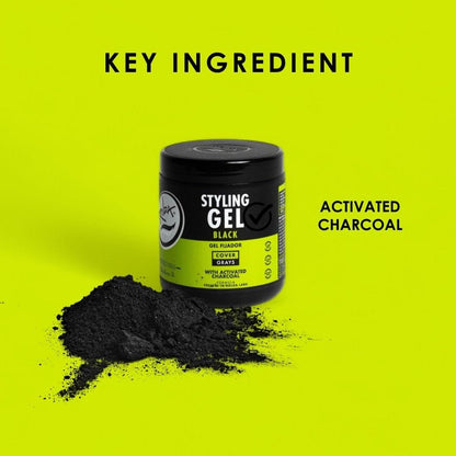 Black Styling Hair Gel - Medium to Strong Hold with Medium Shine for a Wet Slicked Back Look with All Day Hold - Activated Black Charcoal Covers Grey Hair Instantly 17.6Oz
