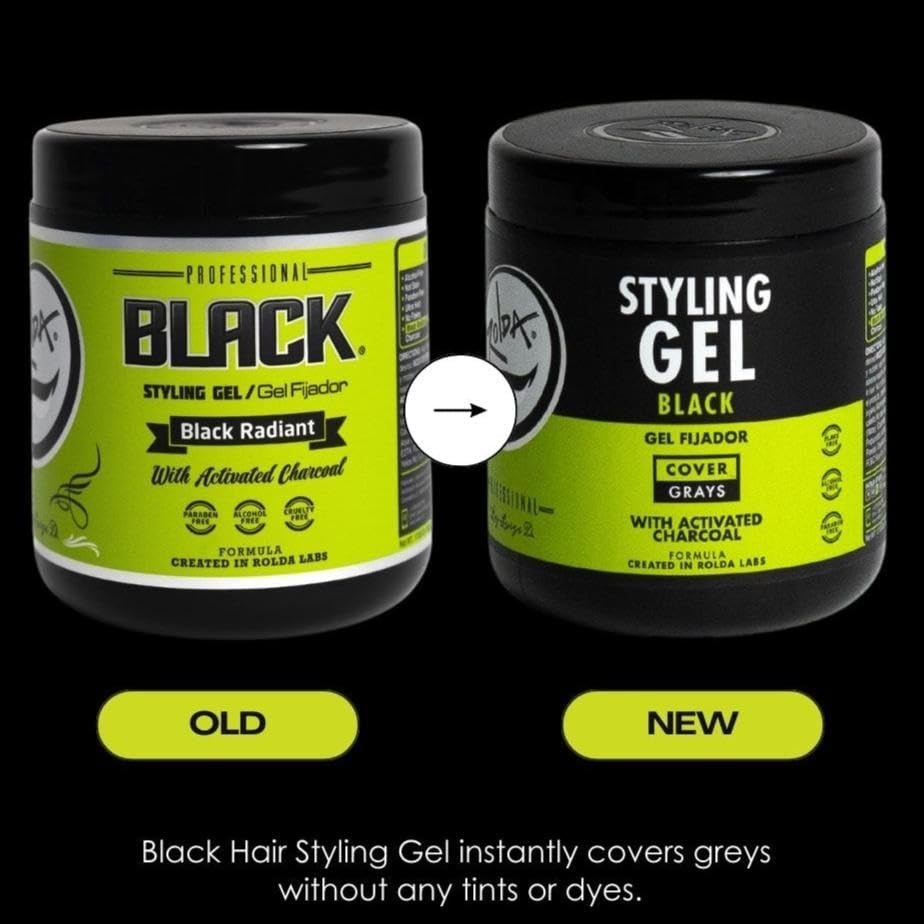 Black Styling Hair Gel - Medium to Strong Hold with Medium Shine for a Wet Slicked Back Look with All Day Hold - Activated Black Charcoal Covers Grey Hair Instantly 17.6Oz - WORLD TIME VISITS