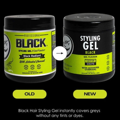 Black Styling Hair Gel - Medium to Strong Hold with Medium Shine for a Wet Slicked Back Look with All Day Hold - Activated Black Charcoal Covers Grey Hair Instantly 17.6Oz - WORLD TIME VISITS