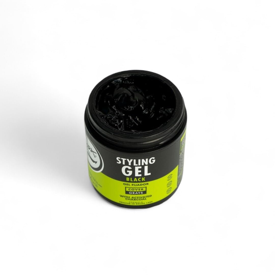 Black Styling Hair Gel - Medium to Strong Hold with Medium Shine for a Wet Slicked Back Look with All Day Hold - Activated Black Charcoal Covers Grey Hair Instantly 17.6Oz - WORLD TIME VISITS