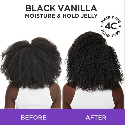 Black Vanilla Moisture and Hold Jelly, Hair Gel for Dry Hair with Shea Butter, Jojoba and Vanilla, 12 Fl Oz