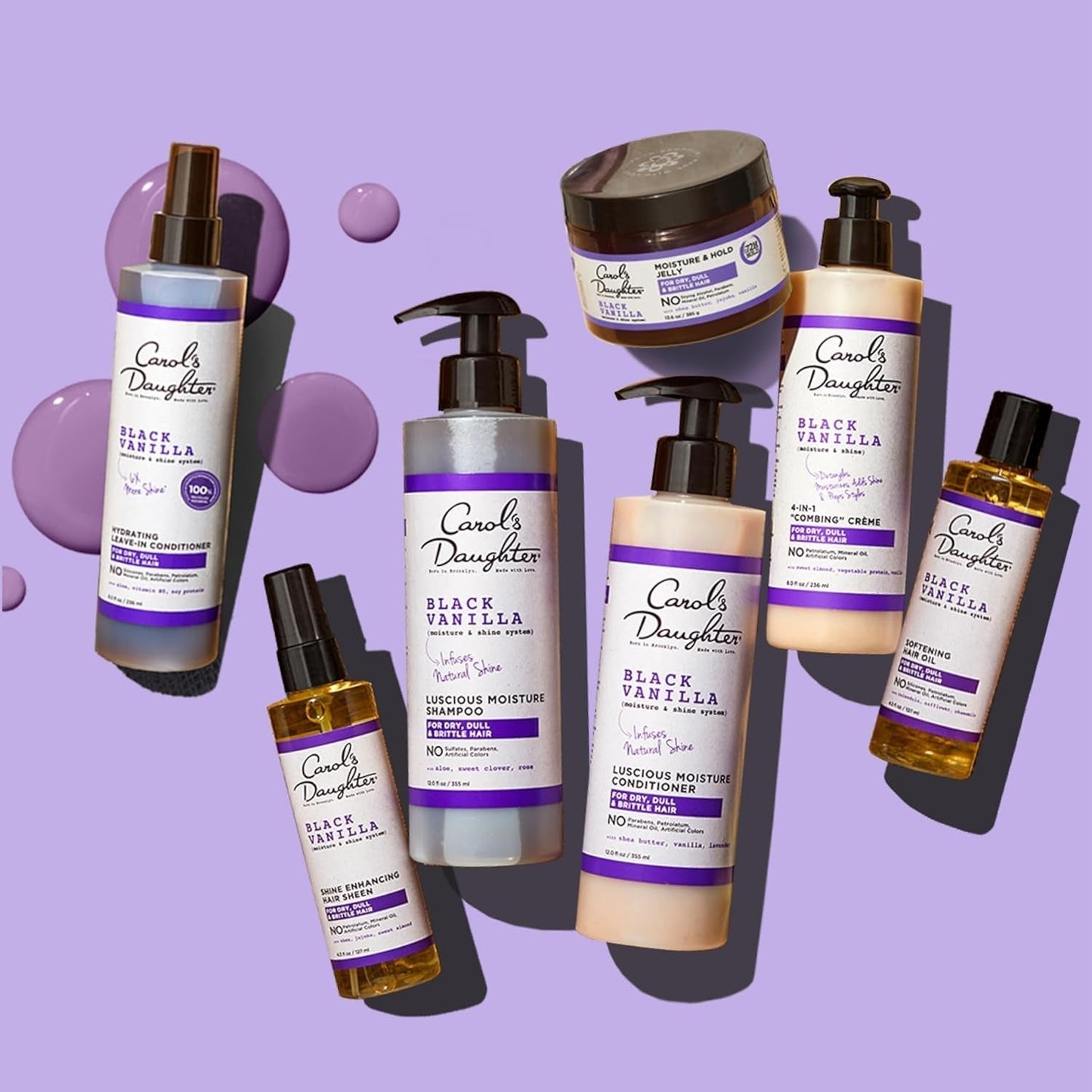 Black Vanilla Moisture and Hold Jelly, Hair Gel for Dry Hair with Shea Butter, Jojoba and Vanilla, 12 Fl Oz