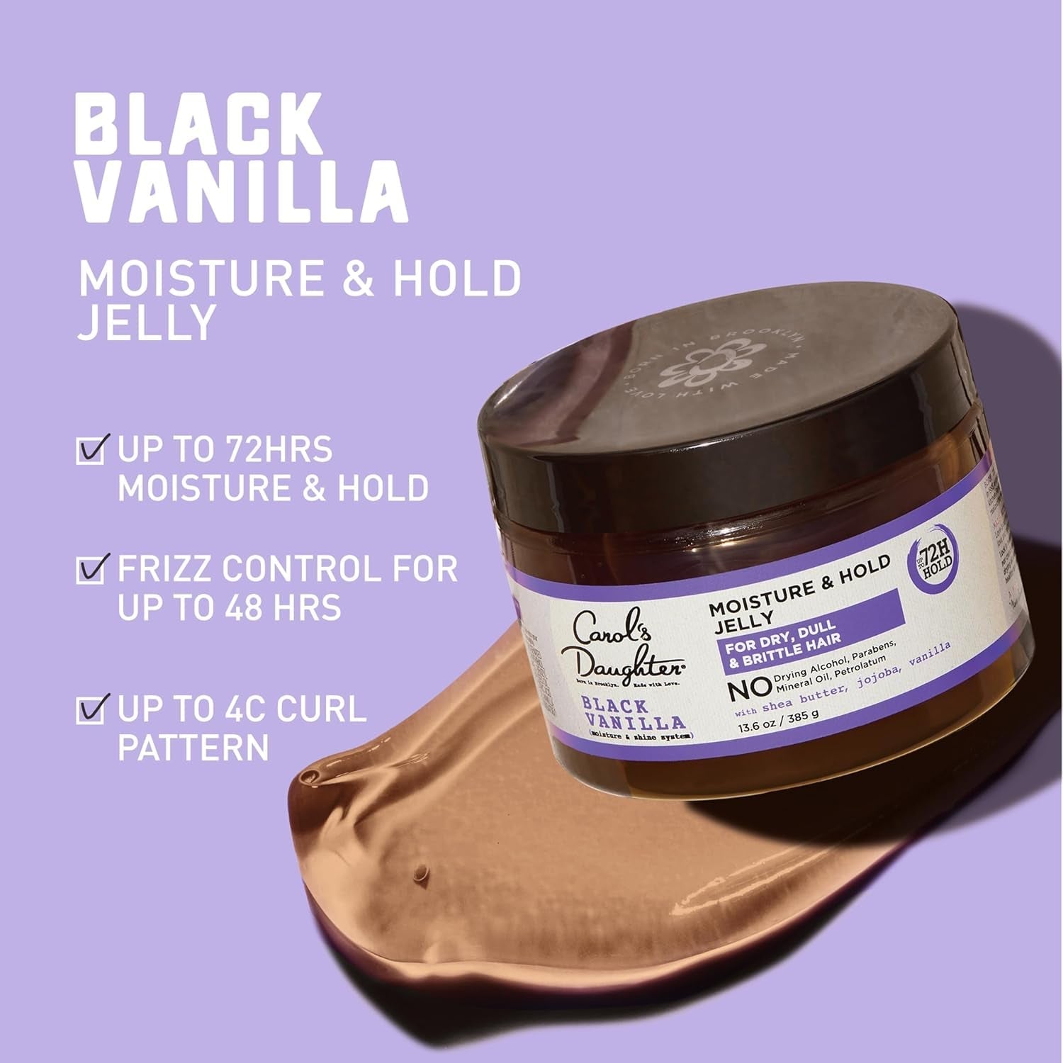 Black Vanilla Moisture and Hold Jelly, Hair Gel for Dry Hair with Shea Butter, Jojoba and Vanilla, 12 Fl Oz - WORLD TIME VISITS