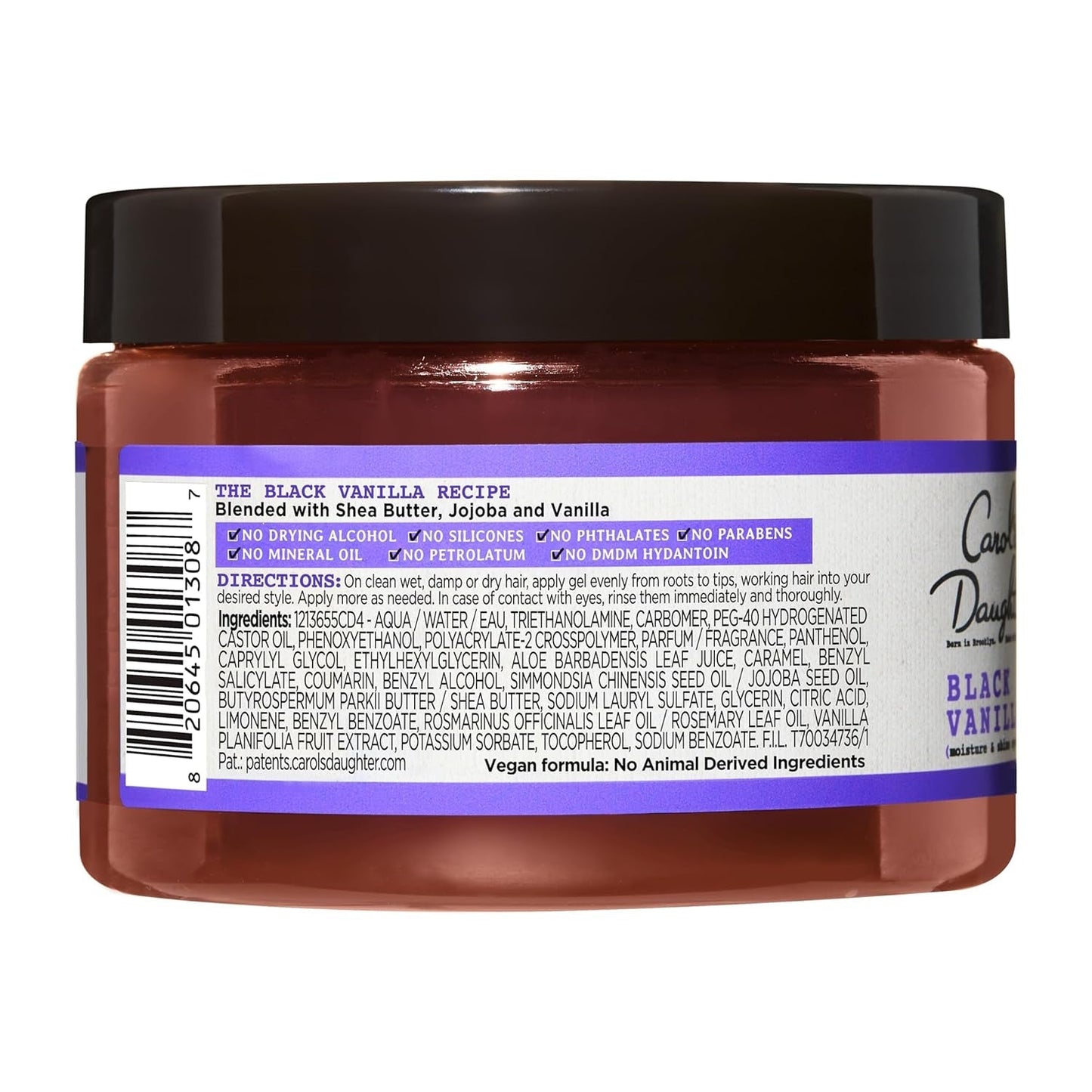 Black Vanilla Moisture and Hold Jelly, Hair Gel for Dry Hair with Shea Butter, Jojoba and Vanilla, 12 Fl Oz