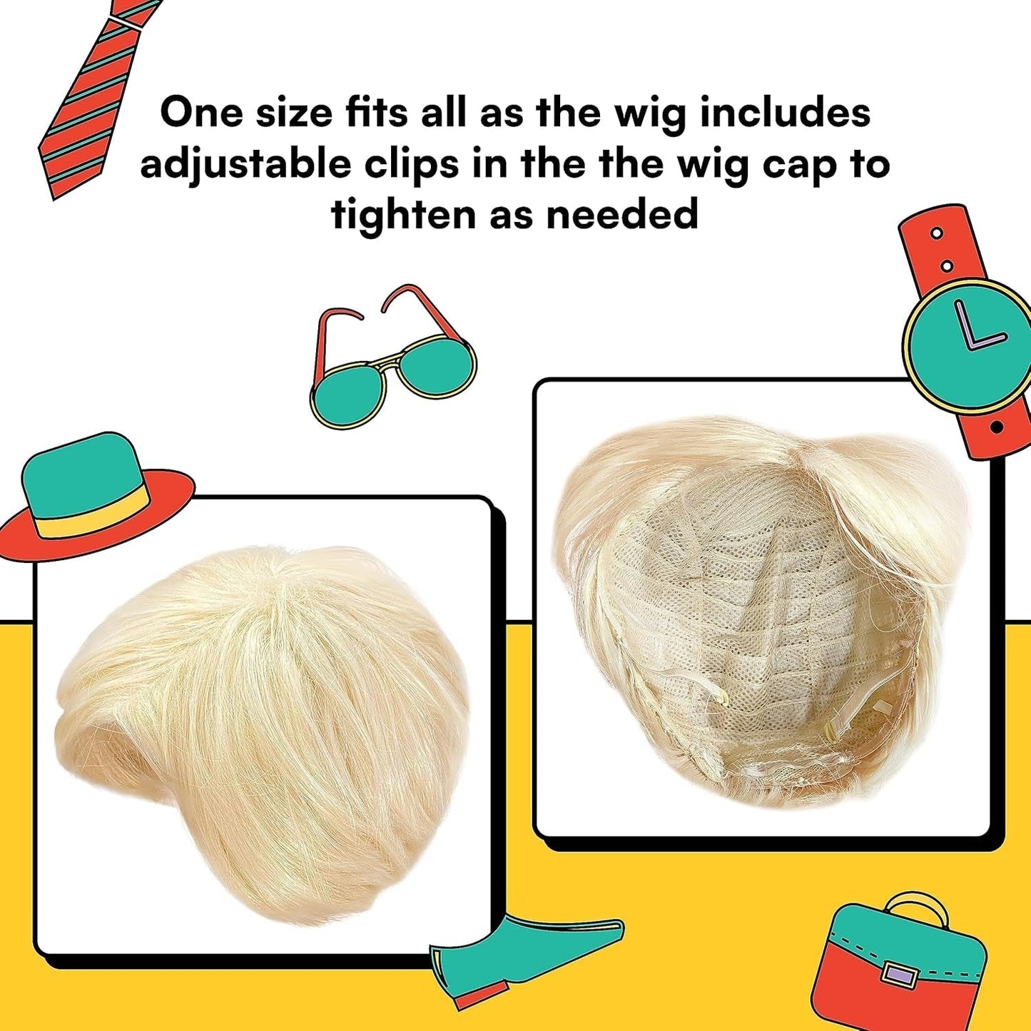 '- Blonde Beach Dude Wig - Short Synthetic Layered Bleach Blond Doll Costume Hair for Men with Adjustable Wig Cap