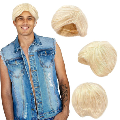 ' - Blonde Beach Dude Wig - Short Synthetic Layered Bleach Blond Doll Costume Hair for Men with Adjustable Wig Cap - WORLD TIME VISITS