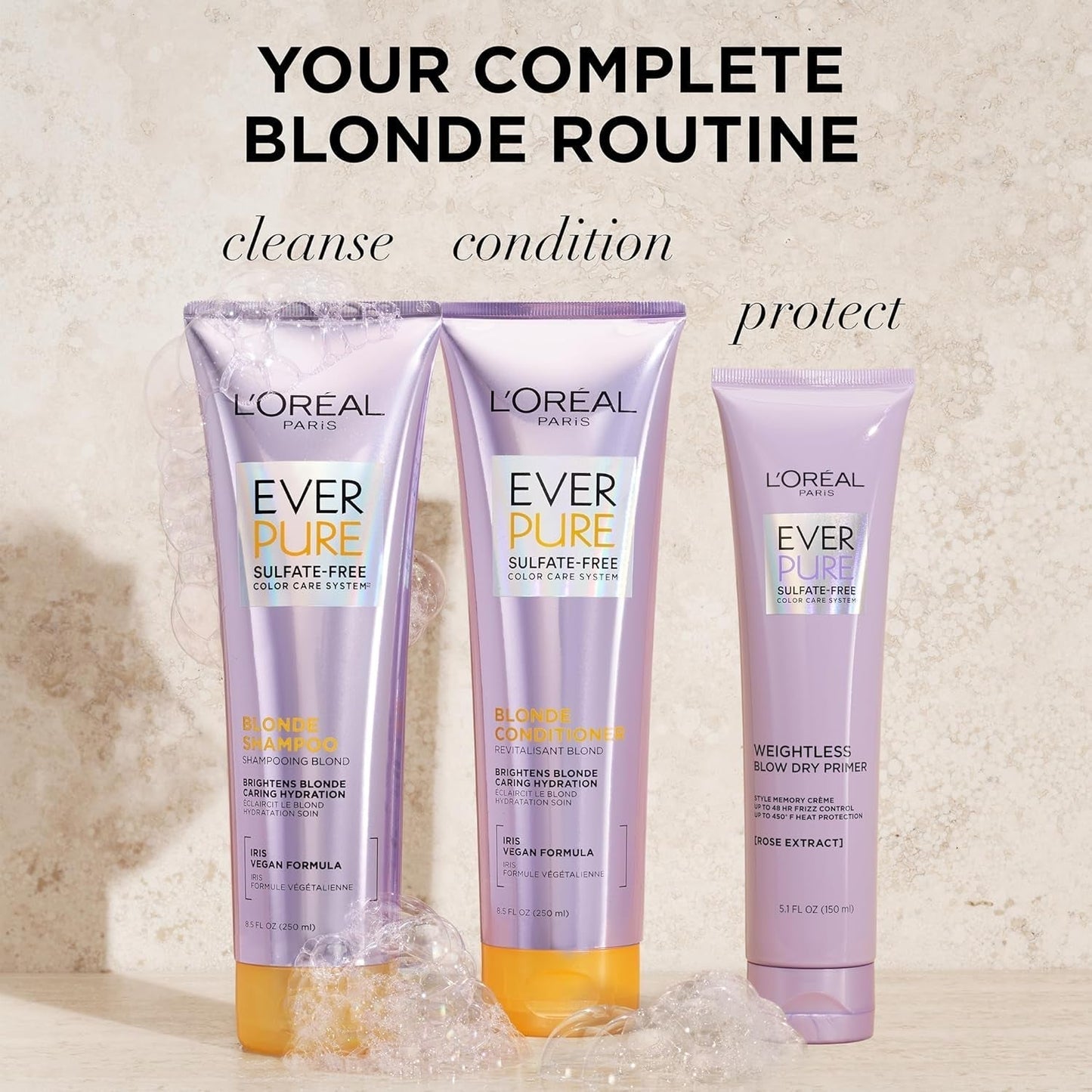 Blonde Sulfate Free Shampoo and Conditioner for Color-Treated Hair, Neutralizes Brass + Balances, Everpure, 8.5 Fl Oz, Set of 2