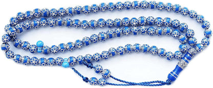 Blue 8Mm Acrylic Islamic Prayer Beads Necklace for Muslims (Unisex, 99 Beads, Silver, 24.5') - WORLD TIME VISITS