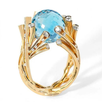 Blue Crystal Ball Ring Blue Stone Ring Branch Inlaid Zircon Rings for Women Romantic Valentine's Day Gift Anniversary Engagement Wedding Ring Jewelry - WORLD TIME VISITS