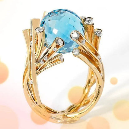 Blue Crystal Ball Ring Blue Stone Ring Branch Inlaid Zircon Rings for Women Romantic Valentine's Day Gift Anniversary Engagement Wedding Ring Jewelry - WORLD TIME VISITS