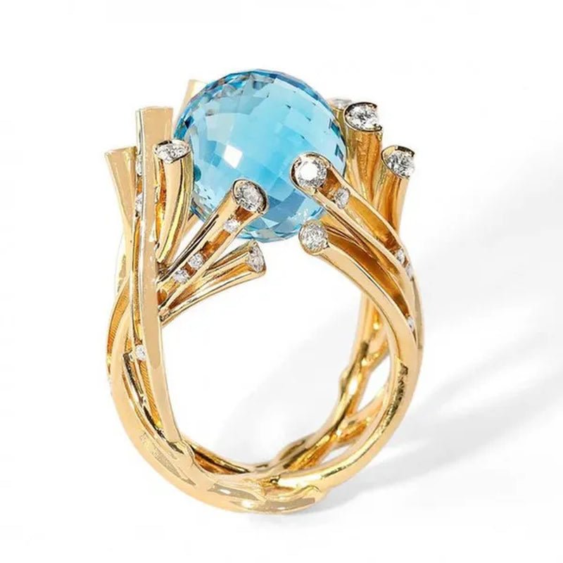 Blue Crystal Ball Ring Blue Stone Ring Branch Inlaid Zircon Rings for Women Romantic Valentine's Day Gift Anniversary Engagement Wedding Ring Jewelry