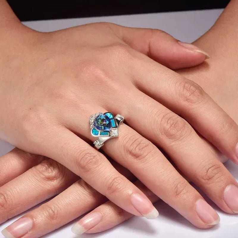 Blue Rainbow Topaz Blue Fire Opal 925 sterling silver Ring Size 6 7 8 9 10