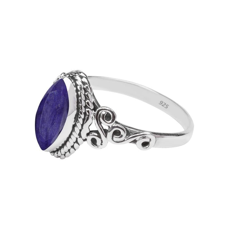 Blue Sapphire Stone Ring 925 Sterling Silver Statement Ring for Women and Girls Handmade Rings Natural Gemstone Ring Promise Ring for Christmas Size US 8 Gift for Her