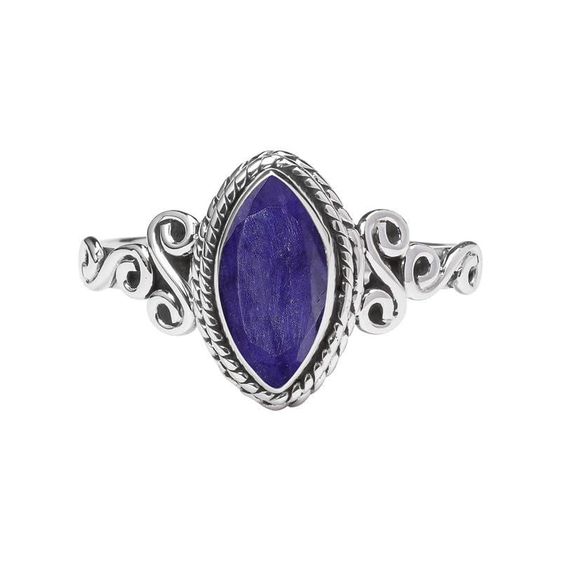 Blue Sapphire Stone Ring 925 Sterling Silver Statement Ring for Women and Girls Handmade Rings Natural Gemstone Ring Promise Ring for Christmas Size US 8 Gift for Her