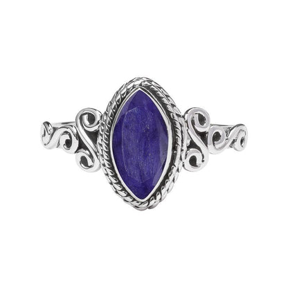 Blue Sapphire Stone Ring 925 Sterling Silver Statement Ring for Women and Girls Handmade Rings Natural Gemstone Ring Promise Ring for Christmas Size US 8 Gift for Her