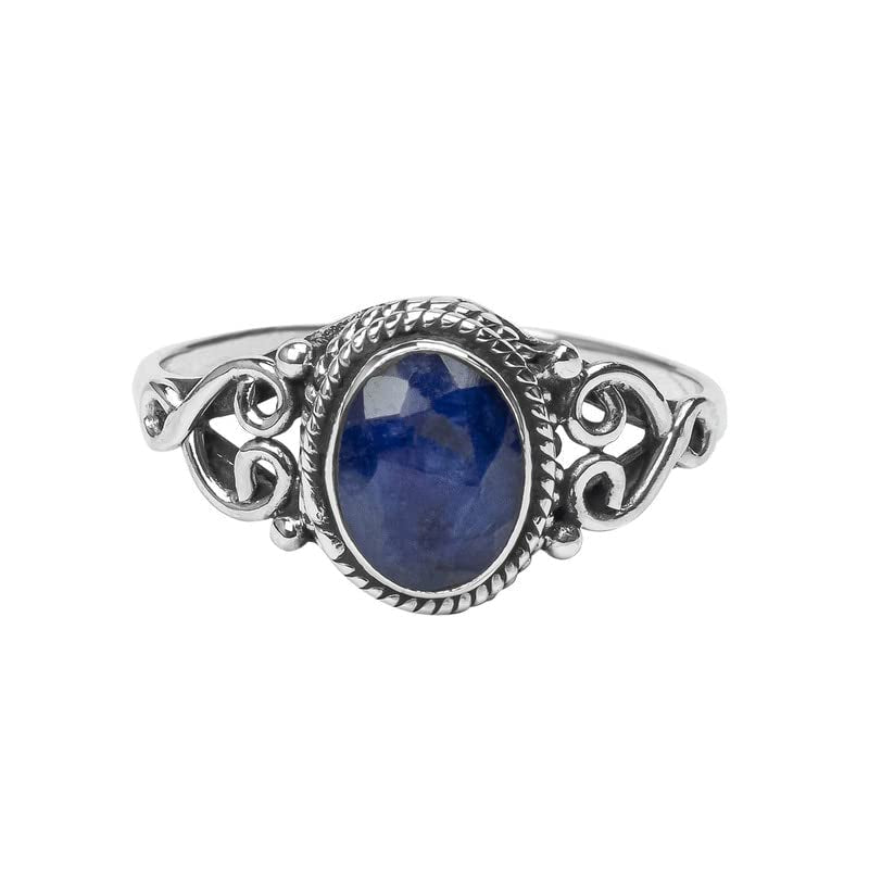 Blue Sapphire Stone Ring 925 Sterling Silver Statement Ring for Women Handmade Rings Gemstone Christmas Promise Ring Size US 11 Gift for Her - WORLD TIME VISITS