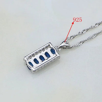 Blue Sapphire White Topaz 925 Silver Jewelry Sets for Women Earrings Pendant Necklace Rings Bracelets 4PCS
