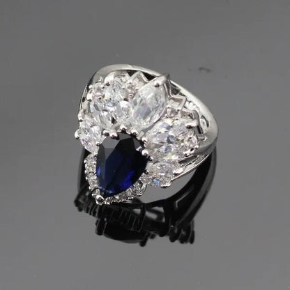 Blue Zircon With White Topaz Crystal Water Drop Shaped Silver Jewelry Sets Necklace Pendant Earring Ring Bracelet For Women - WORLD TIME VISITS