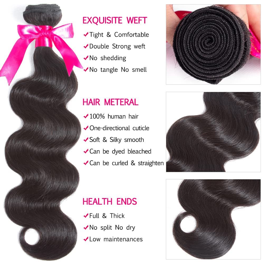 Body Wave Bundle 10A Grade Human Hair Bundles 100% Unprocessed Brazilian Virgin Hair Bundles Double Weft Brazilian Body Wave Bundles(Single Bundle)