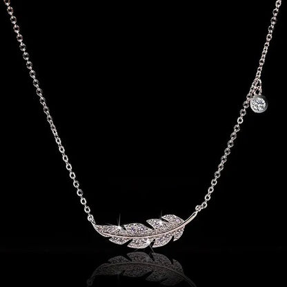 Bohemian Crystal Angel Feather Wing Pendant Necklace Party Jewelry 925 Sterling Silver Clavicle Necklace for Women 18Inch Chain - WORLD TIME VISITS