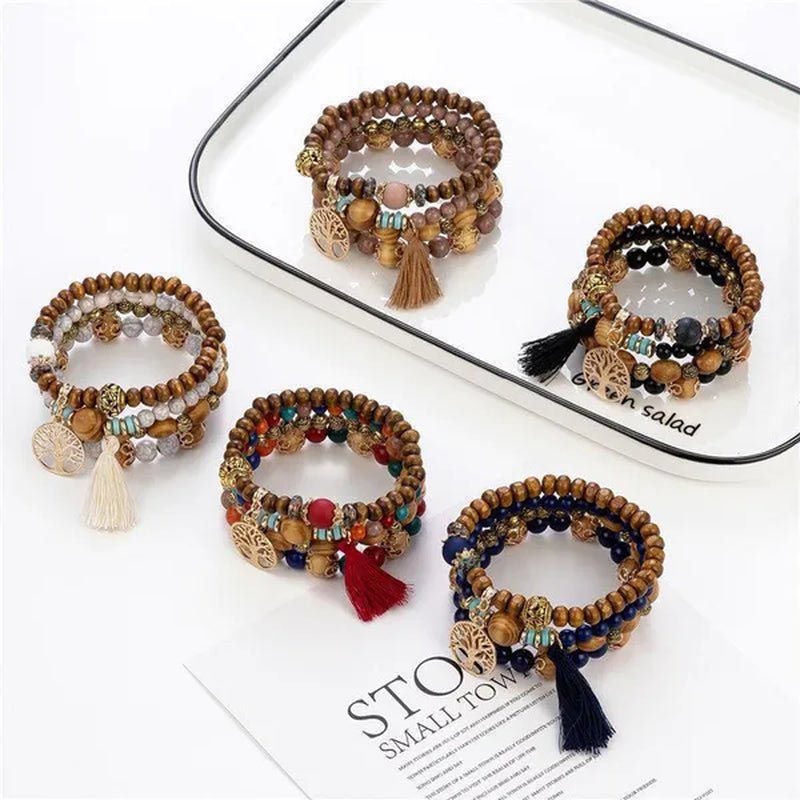 Bohemian Stackable Bead Bracelets for Women Stretch Multilayered Bracelet Set Multicolor Jewelry