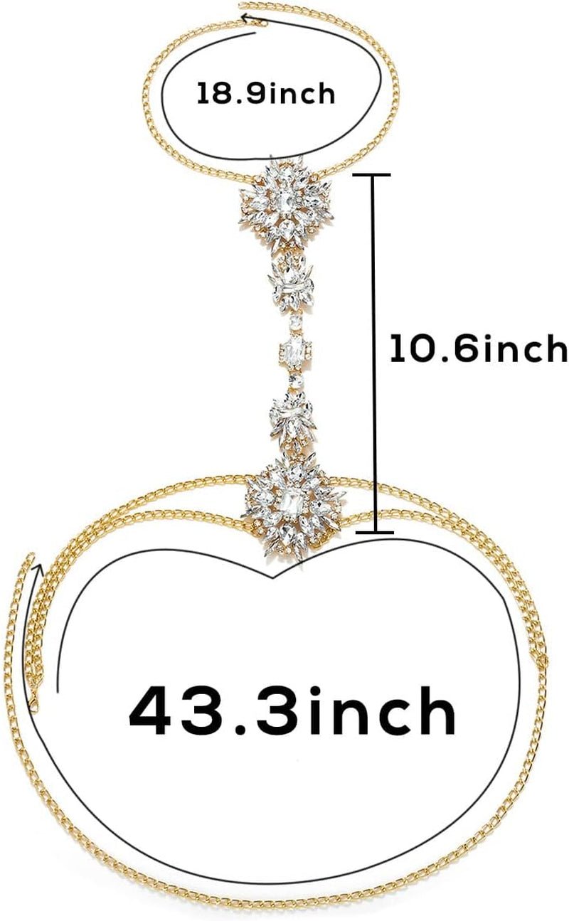 Boho Rhinestone Statement Chest Chain Crystal Necklace Body Chain Summer Beach Body Jewelry Accessories for Women