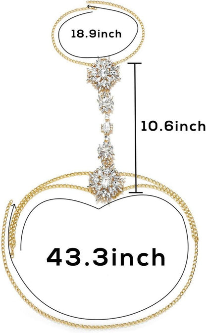 Boho Rhinestone Statement Chest Chain Crystal Necklace Body Chain Summer Beach Body Jewelry Accessories for Women