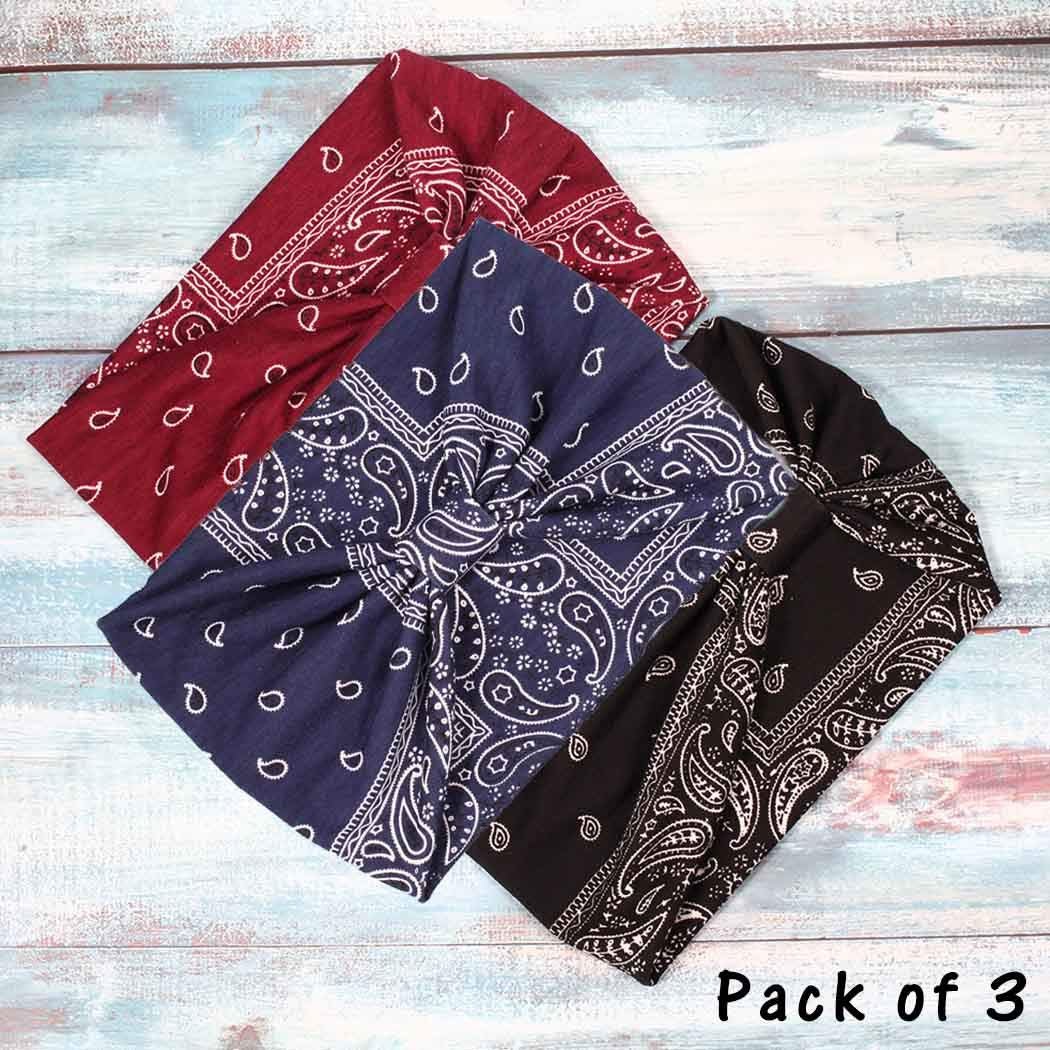 Boho Wide Headbands Knotted Turban African Yoga Hairbands Stretch Elastic Motorcycle Hair Accessories for Women and Girls Pack of 3 (Set-1)