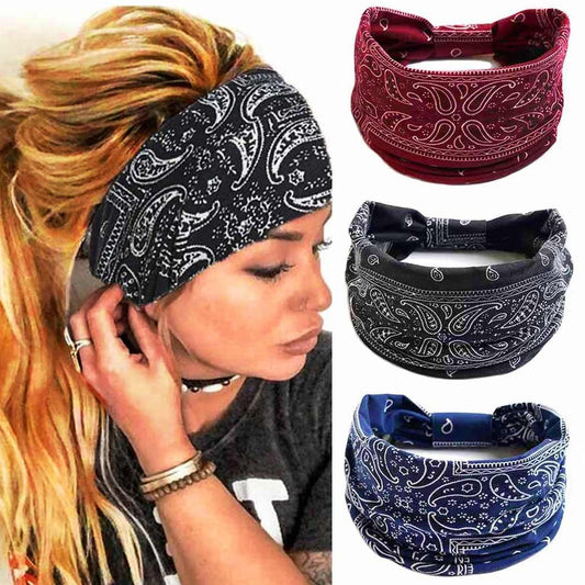 Boho Wide Headbands Knotted Turban African Yoga Hairbands Stretch Elastic Motorcycle Hair Accessories for Women and Girls Pack of 3 (Set - 1) - WORLD TIME VISITS