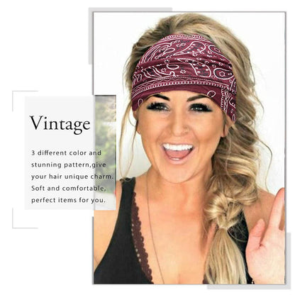 Boho Wide Headbands Knotted Turban African Yoga Hairbands Stretch Elastic Motorcycle Hair Accessories for Women and Girls Pack of 3 (Set-1)