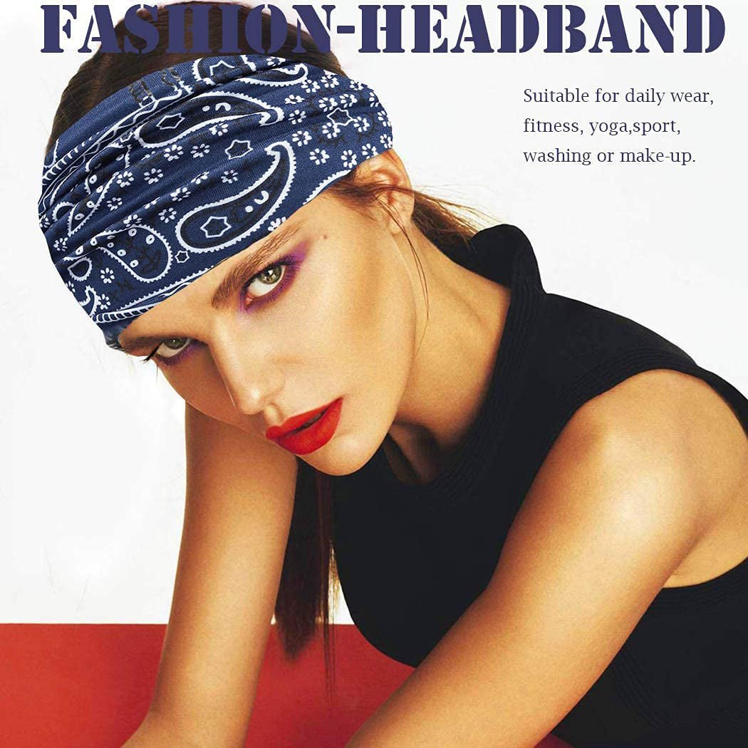 Boho Wide Headbands Knotted Turban African Yoga Hairbands Stretch Elastic Motorcycle Hair Accessories for Women and Girls Pack of 3 (Set-1)