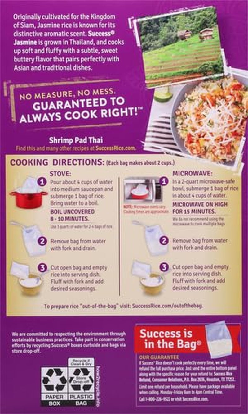 Boil - In - Bag Rice, Thai Jasmine Rice, Quick Rice Meals, 14 - Ounce Box - WORLD TIME VISITS