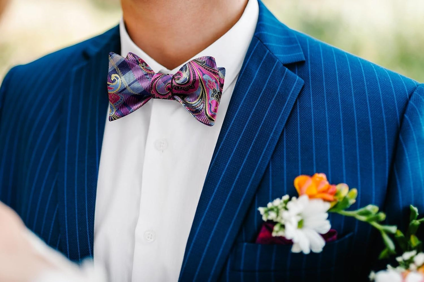 Bow Ties for Men Floral Bowties Mens Self Tie Bow Tie Handkerchief Jacquard Woven Bowtie Pocket Square Set - WORLD TIME VISITS