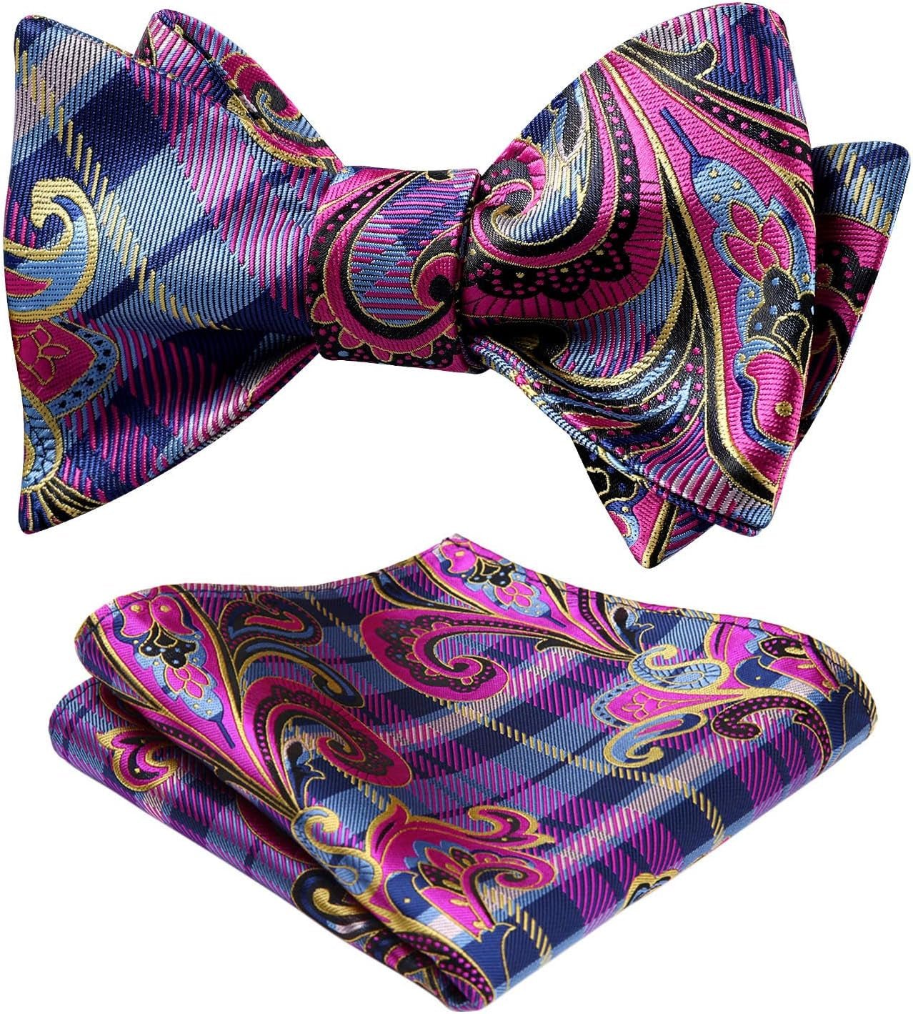 Bow Ties for Men Floral Bowties Mens Self Tie Bow Tie Handkerchief Jacquard Woven Bowtie Pocket Square Set - WORLD TIME VISITS