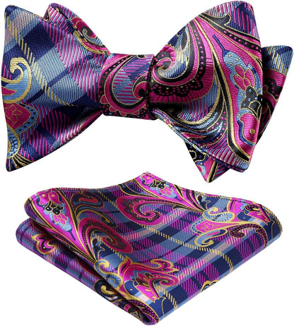 Bow Ties for Men Floral Bowties Mens Self Tie Bow Tie Handkerchief Jacquard Woven Bowtie Pocket Square Set - WORLD TIME VISITS