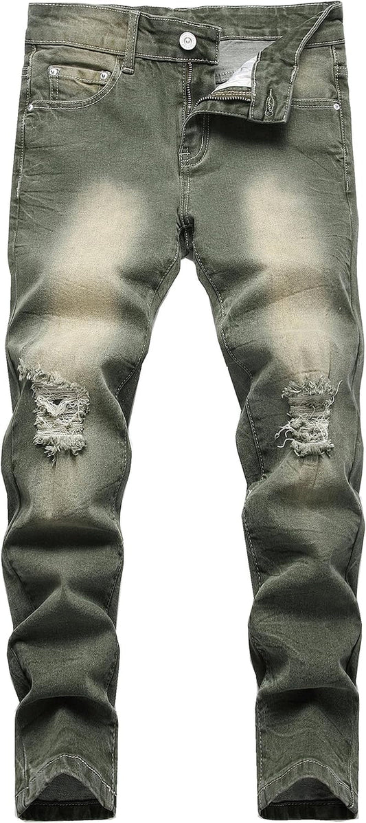 Boy'S Skinny Fit Ripped Destroyed Distressed Stretch Slim Jeans Pants - WORLD TIME VISITS