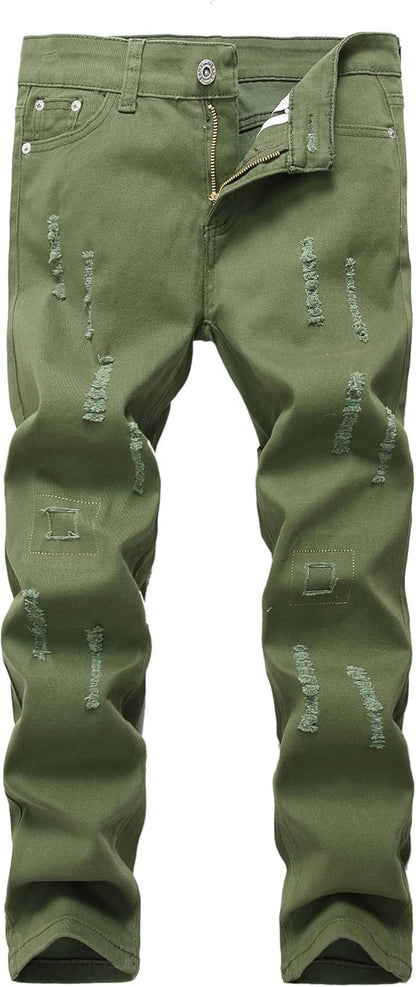 Boy'S Skinny Fit Ripped Destroyed Distressed Stretch Slim Jeans Pants - WORLD TIME VISITS