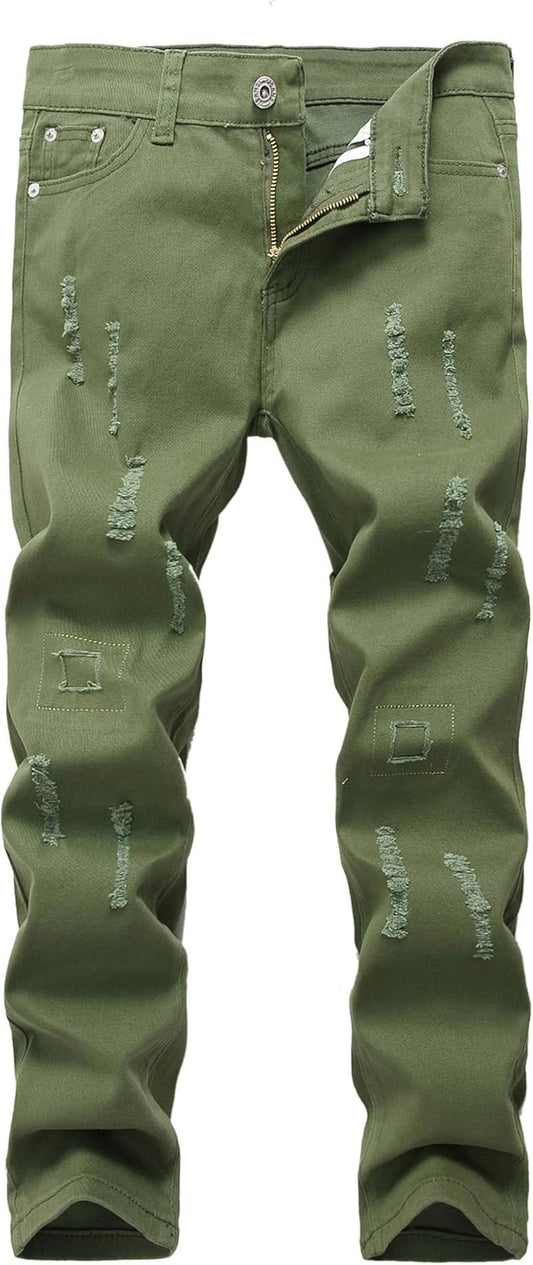 Boy'S Skinny Fit Ripped Destroyed Distressed Stretch Slim Jeans Pants - WORLD TIME VISITS