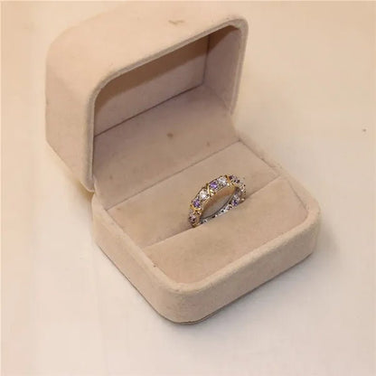 Brand Jewlery Women's Fashion 925 Silver Purple Simulated Diamond Cubic Zirconia Tanzanite Yellow Gold Cross Eternal Band Wedding Ring