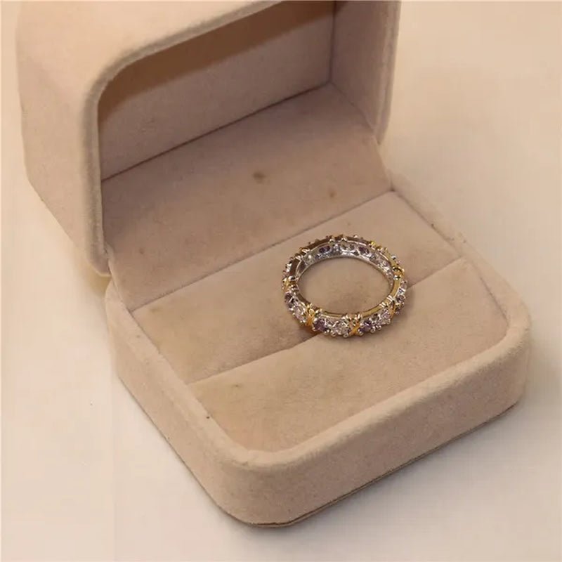 Brand Jewlery Women's Fashion 925 Silver Purple Simulated Diamond Cubic Zirconia Tanzanite Yellow Gold Cross Eternal Band Wedding Ring