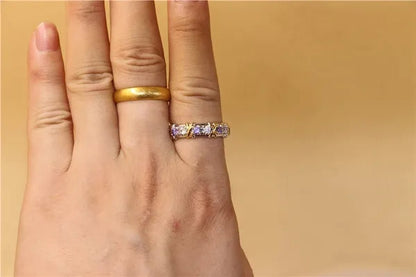 Brand Jewlery Women's Fashion 925 Silver Purple Simulated Diamond Cubic Zirconia Tanzanite Yellow Gold Cross Eternal Band Wedding Ring