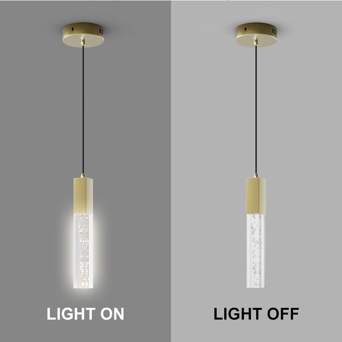 Brass Pendant Light Kitchen Fixture Dimmable Integrated LED Modern Pendant Light for Kitchen Island Mini Crystal Pendant Light for Bathroom Bedroom 3000K Warm Light(2-Pack)