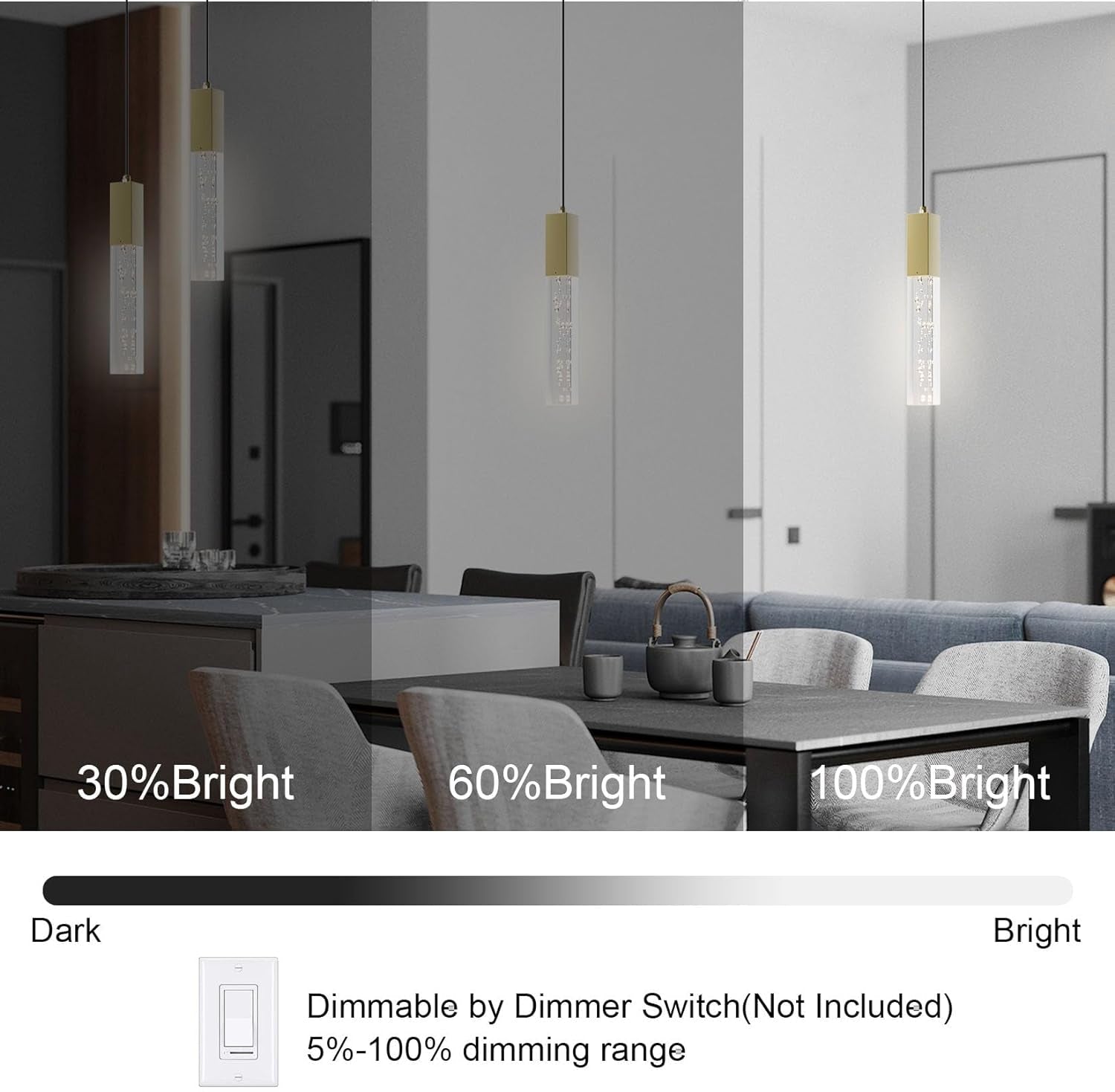 Brass Pendant Light Kitchen Fixture Dimmable Integrated LED Modern Pendant Light for Kitchen Island Mini Crystal Pendant Light for Bathroom Bedroom 3000K Warm Light(2 - Pack) - WORLD TIME VISITS