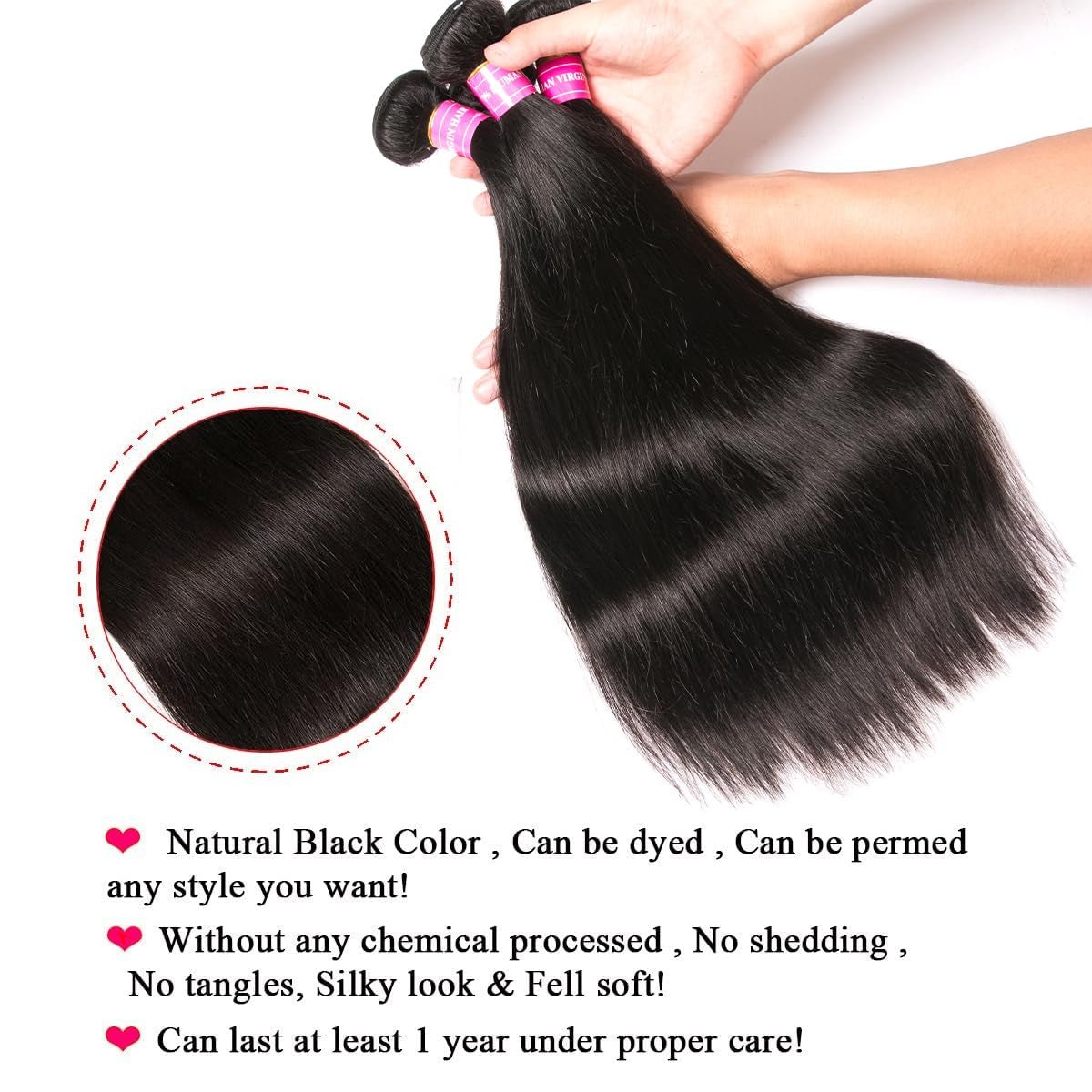 Brazilian Hair Straight Bundles 10A Grade 10 12 14 Inches 100% Unprocessed Virgin Straight Human Hair 3 Bundles Weave Extensions Natural Color - WORLD TIME VISITS