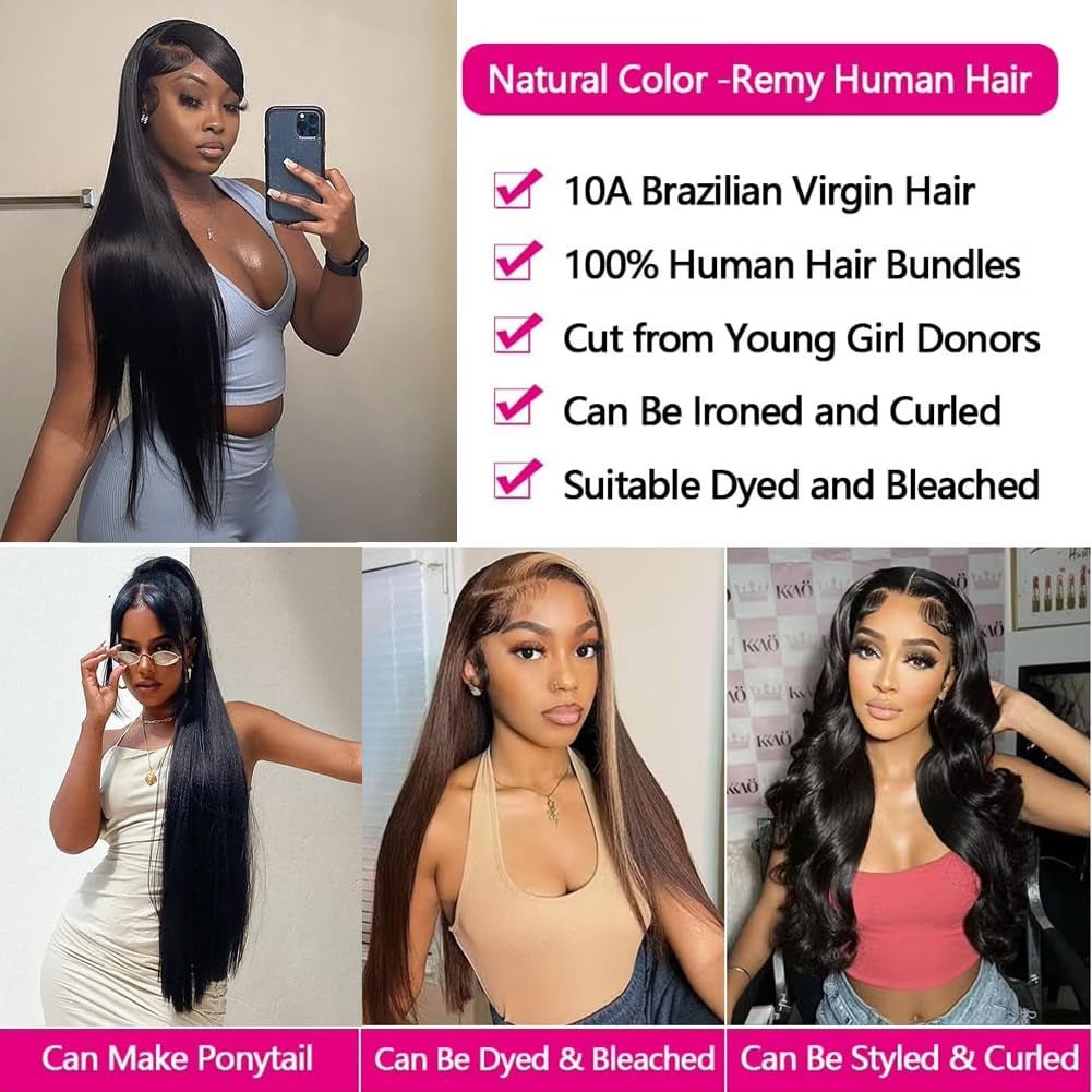 Brazilian Hair Straight Bundles 10A Grade 10 12 14 Inches 100% Unprocessed Virgin Straight Human Hair 3 Bundles Weave Extensions Natural Color