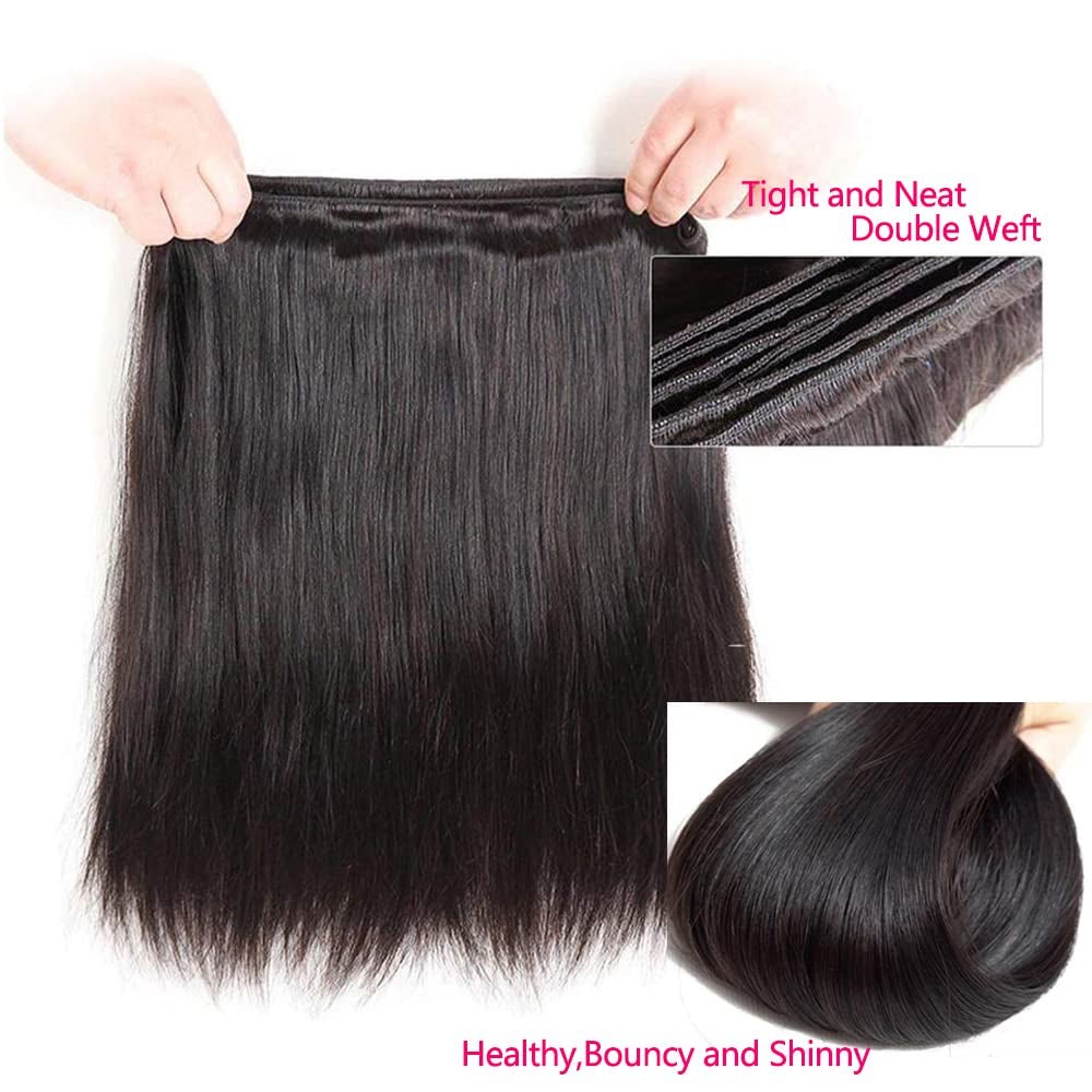 Brazilian Hair Straight Bundles 10A Grade 10 12 14 Inches 100% Unprocessed Virgin Straight Human Hair 3 Bundles Weave Extensions Natural Color