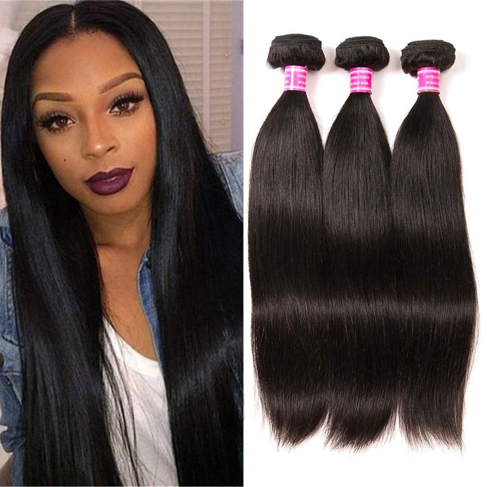 Brazilian Hair Straight Bundles 10A Grade 10 12 14 Inches 100% Unprocessed Virgin Straight Human Hair 3 Bundles Weave Extensions Natural Color - WORLD TIME VISITS
