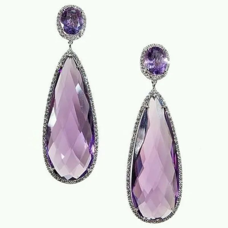 Bridal Wedding Dangle Earrings for Women Silver Plated Teardrop Amethyst Gemstone Drop Earrings Anniversary Gift
