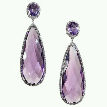 Bridal Wedding Dangle Earrings for Women Silver Plated Teardrop Amethyst Gemstone Drop Earrings Anniversary Gift